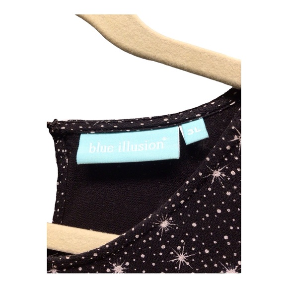 BLUE ILLUSION Blk & Wht Layered Starburst Rayon Blouse Size 3L - Picture 6 of 7